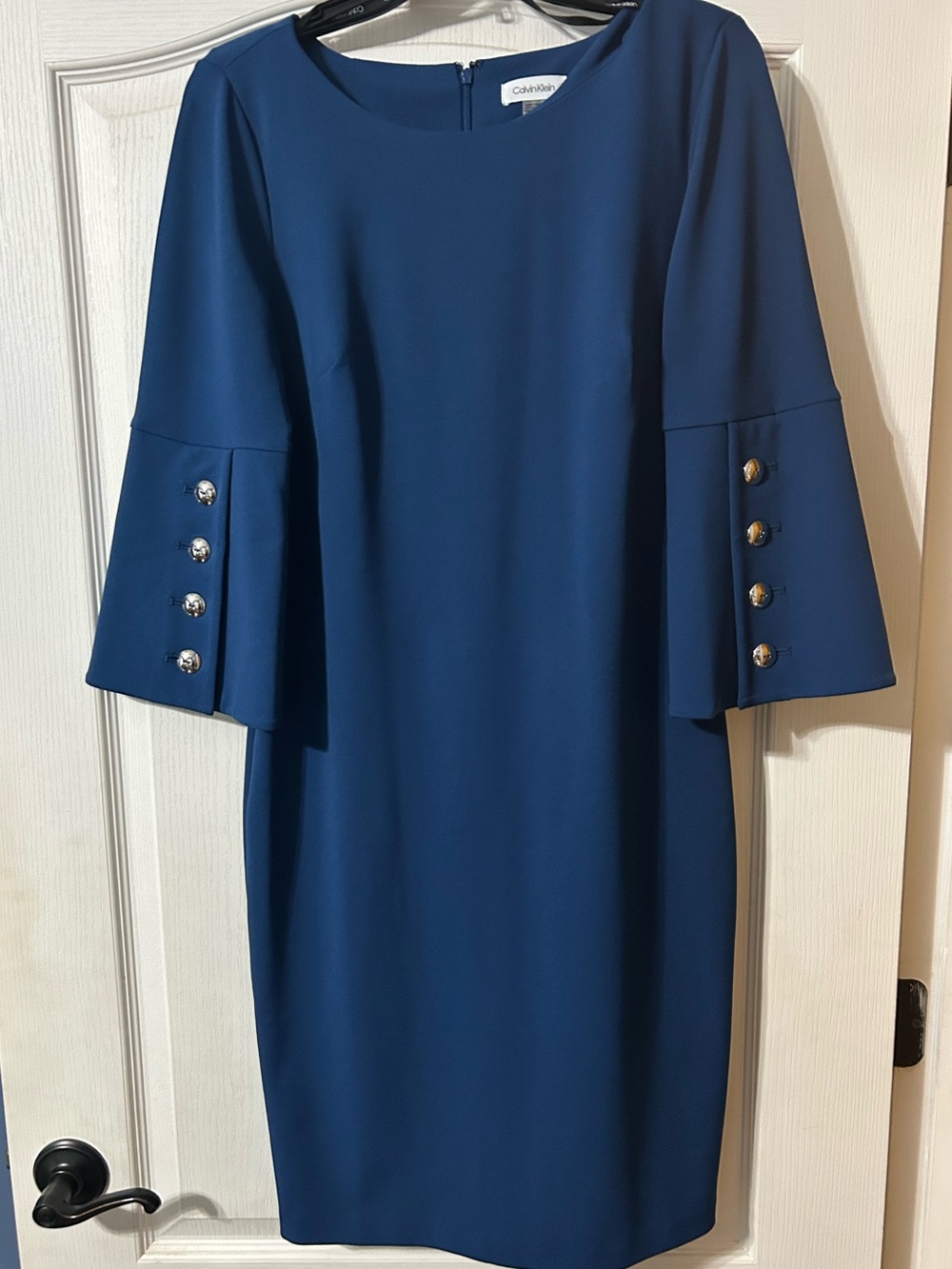 Calvin Klein Deep Blue Midi Dress with Bell Sleeves